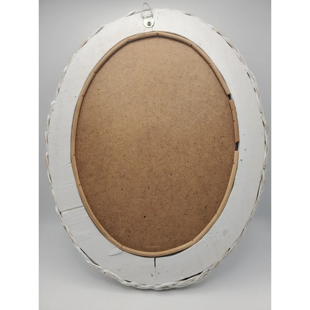 Vintage 1970s White Wicker Oval Wall Mirror 14